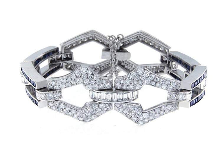 Bracelet Bracelet - Bracelet en platine 950/1000, saphirs et diamants 58 Facettes 62100038