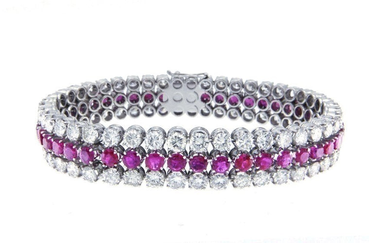 Bracelet Bracelet - Bracelet articulé en or blanc, rubis et diamants 58 Facettes 62100042