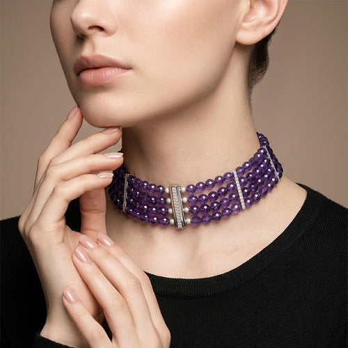 Collier Collier - Collier en or gris, améthystes et diamants 58 Facettes 63700083