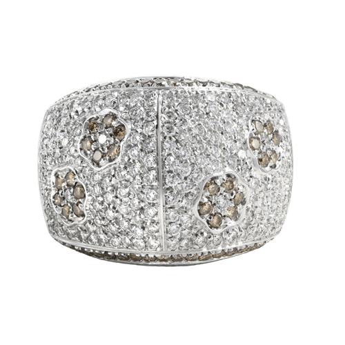 Bague 57 Bague en or gris et diamants blancs et bruns 58 Facettes 61E00366