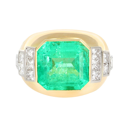 Bague 54 Bague en or jaune, émeraude de Colombie et diamants 58 Facettes 61300079