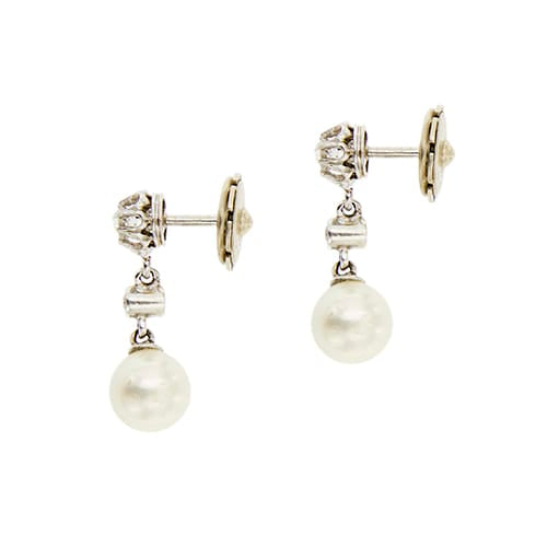Boucles d'oreilles Boucles d’oreilles pendantes Art déco en or blanc 18 ct, perles et diamants 58 Facettes 23571