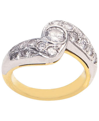 Bague 53 Alliance moderniste en or jaune et blanc 18 ct et diamants 58 Facettes BO220419/DISTINGUEE