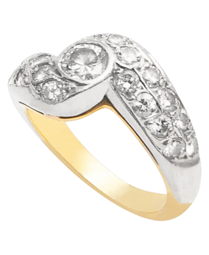 Bague 53 Alliance moderniste en or jaune et blanc 18 ct et diamants 58 Facettes BO220419/DISTINGUEE