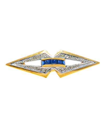 Broche Broche losange en or jaune et blanc 18 carats, diamants et saphirs 58 Facettes BO220746/LOSANGEDESAPHIRS
