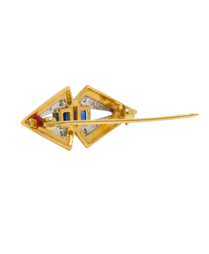 Broche Broche losange en or jaune et blanc 18 carats, diamants et saphirs 58 Facettes BO220746/LOSANGEDESAPHIRS