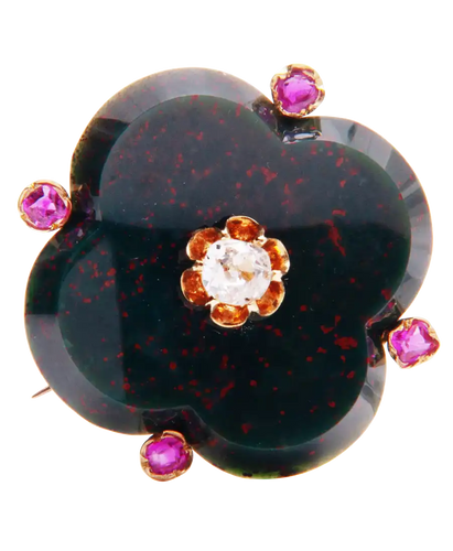 Broche Broche en jaspe sanguin en or jaune 18 carats, diamant et rubis 58 Facettes BO220342/UNIQUE