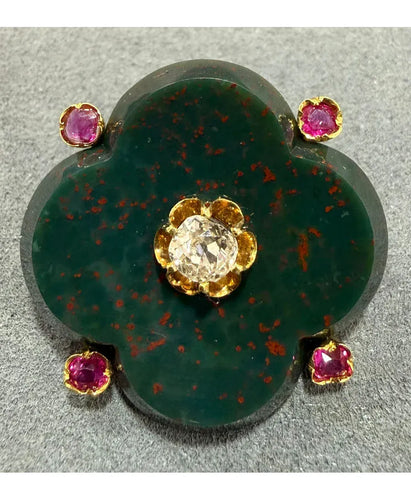 Broche Broche en jaspe sanguin en or jaune 18 carats, diamant et rubis 58 Facettes BO220342/UNIQUE