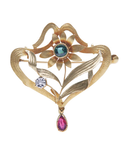 Broche Rafinity - Broche Art nouveau en or jaune 18 carats rubis péridot diamant 58 Facettes BO210741/RAFINITY