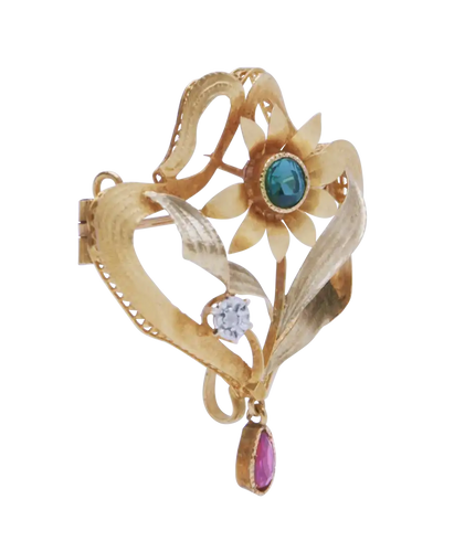 Broche Rafinity - Broche Art nouveau en or jaune 18 carats rubis péridot diamant 58 Facettes BO210741/RAFINITY