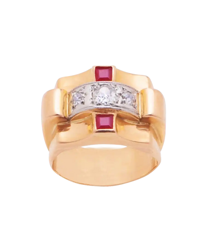 Bague 54 Tank circa 1950 - Bague en or jaune 18 carats diamants et rubis 58 Facettes BO220251/TANKCIRCA1950/PHOTO