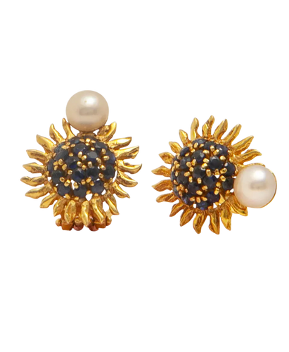 Boucles d'oreilles Boucles d’oreilles tournesols Art nouveau en or jaune 18K et saphirs 58 Facettes BO220433/TOURNESOLS