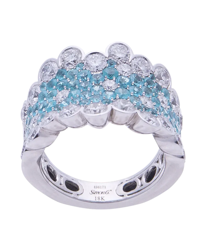 Bague 53 Simon G. Modern Enchantment - Bague LP2269 en or blanc 18 carats, diamants et tourmalines Paraiba 58 Facettes BO210549/LP2269