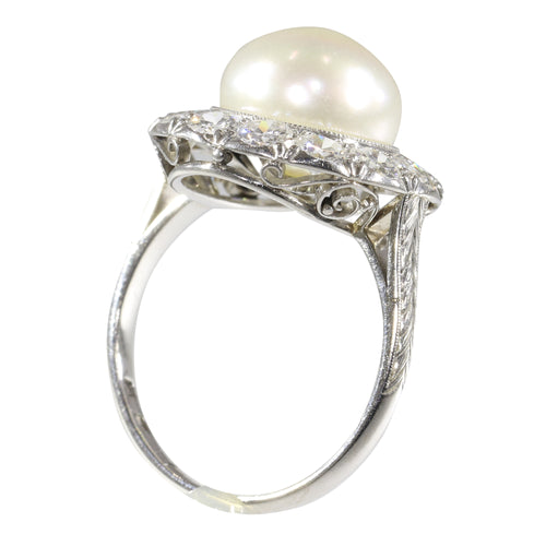 Bague 51 Bague de fiançailles Art déco en platine avec perle et diamants 58 Facettes 16046-0020