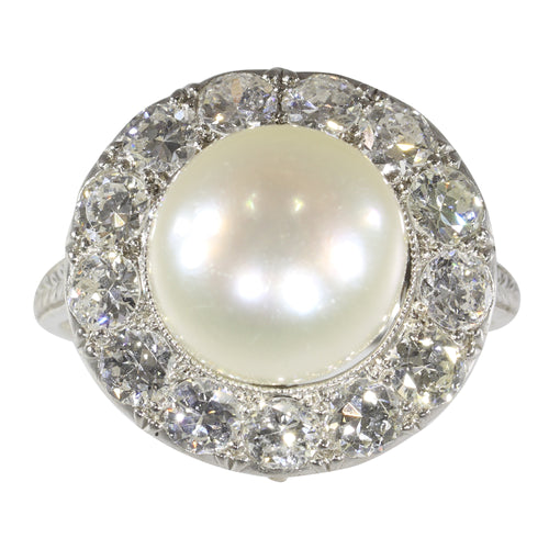 Bague 51 Bague de fiançailles Art déco en platine avec perle et diamants 58 Facettes 16046-0020