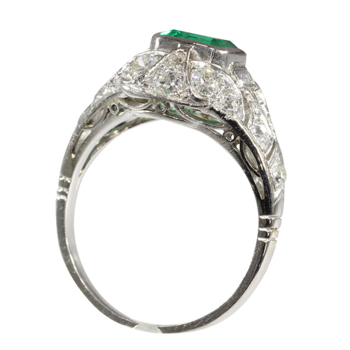 Bague 59 Bague de fiançailles vintage 1920 en platine, émeraude colombienne et diamants 58 Facettes 16144-0061