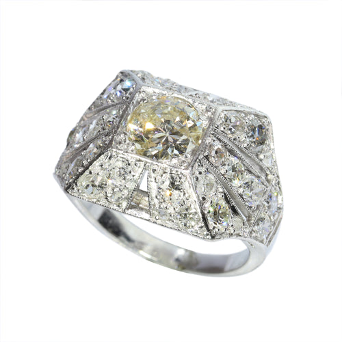 Bague 54 Bague de fiançailles Art déco en platine et diamants (vers 1930) 58 Facettes 16330-0222