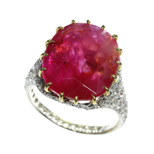 Bague 52 Bague Art déco en platine et or rouge 18K, rubis 13,52 ct et diamants 58 Facettes 17059-0258