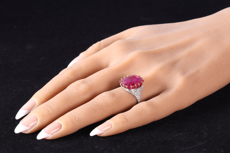 Bague 52 Bague Art déco en platine et or rouge 18K, rubis 13,52 ct et diamants 58 Facettes 17059-0258