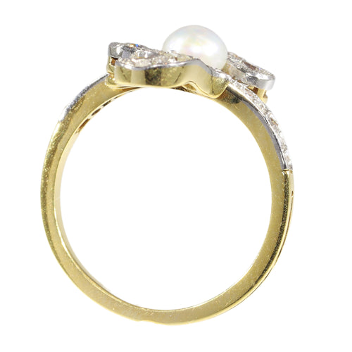 Bague 56 Belle Époque - Bague de fiançailles en or 18K bicolore, diamants et perle 58 Facettes 18054-0231
