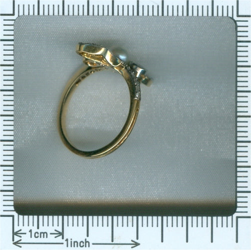 Bague 56 Belle Époque - Bague de fiançailles en or 18K bicolore, diamants et perle 58 Facettes 18054-0231