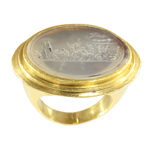 Bague 56 Bague sceau classique du XVIIIe siècle en or jaune, intaille agate 58 Facettes 19087-0061