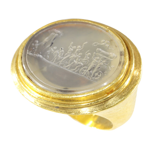 Bague 56 Bague sceau classique du XVIIIe siècle en or jaune, intaille agate 58 Facettes 19087-0061