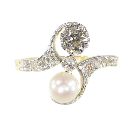 Bague 58 Belle Époque - Bague toi et moi en or jaune 18K, diamants et perle 58 Facettes 20155-0500