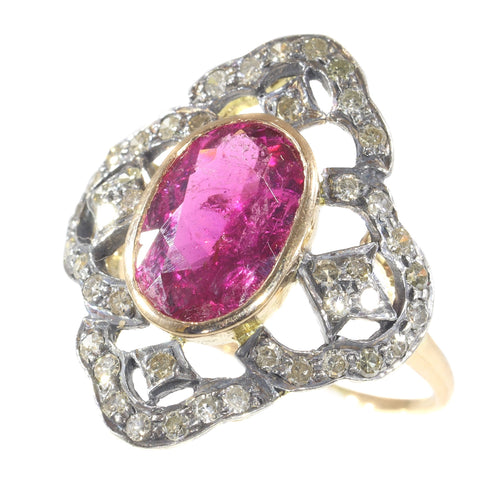 Bague 56 Bague vintage années 1930 en or rouge 18 ct, rubellite et diamants 58 Facettes 20296-0351