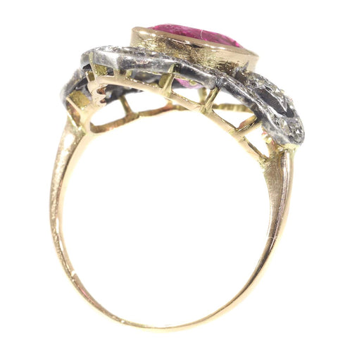 Bague 56 Bague vintage années 1930 en or rouge 18 ct, rubellite et diamants 58 Facettes 20296-0351