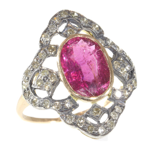 Bague 56 Bague vintage années 1930 en or rouge 18 ct, rubellite et diamants 58 Facettes 20296-0351