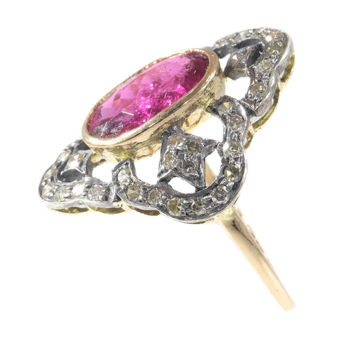 Bague 56 Bague vintage années 1930 en or rouge 18 ct, rubellite et diamants 58 Facettes 20296-0351