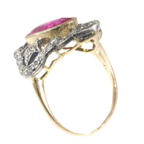 Bague 56 Bague vintage années 1930 en or rouge 18 ct, rubellite et diamants 58 Facettes 20296-0351