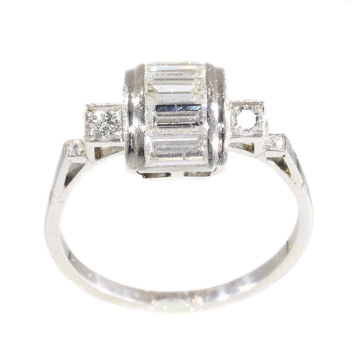 Bague 54 Bague vintage années 1950 Art déco en platine et diamants 58 Facettes 21042-0157