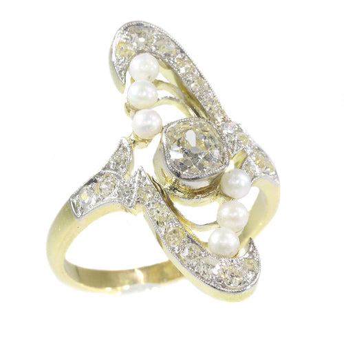 Bague 60 Bague Art nouveau en or 18K bicolore, diamants et perles 58 Facettes 21042-0185