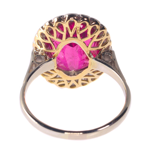 Bague 61 Bague de fiançailles vintage en or 18K bicolore, rubellite 7,09 ct et diamants 58 Facettes 21081-0285