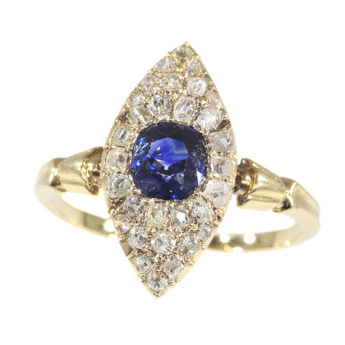 Bague 59 Bague de fiançailles victorienne 1840 en or jaune 18K, saphir et diamants 58 Facettes 21097-0172