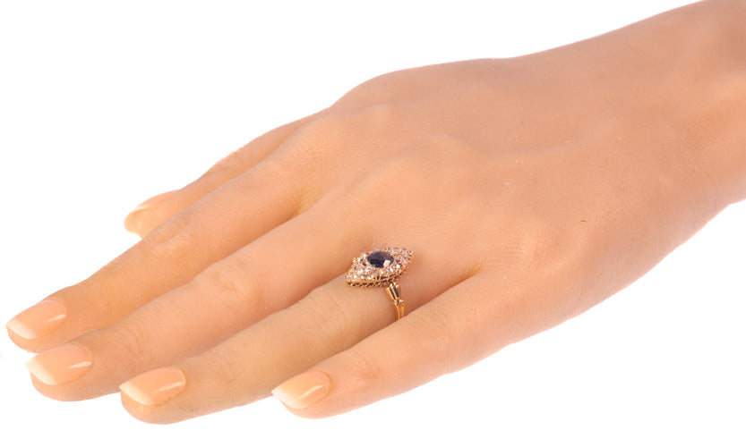 Bague 59 Bague de fiançailles victorienne 1840 en or jaune 18K, saphir et diamants 58 Facettes 21097-0172