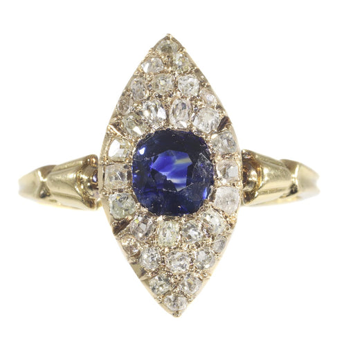 Bague 59 Bague de fiançailles victorienne 1840 en or jaune 18K, saphir et diamants 58 Facettes 21097-0172