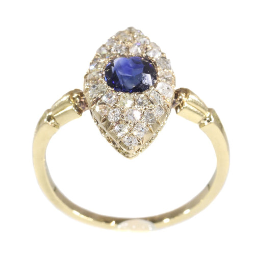 Bague 59 Bague de fiançailles victorienne 1840 en or jaune 18K, saphir et diamants 58 Facettes 21097-0172