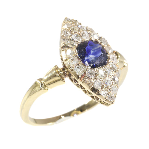 Bague 59 Bague de fiançailles victorienne 1840 en or jaune 18K, saphir et diamants 58 Facettes 21097-0172