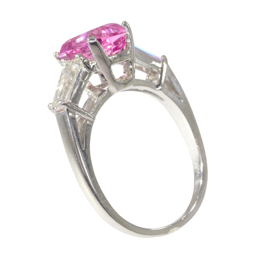 Bague 56 Bague de fiançailles vintage années 1960 en platine, rubellite et diamants 58 Facettes 21162-0447