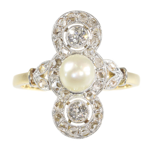 Bague 56 Bague Belle Époque vintage en or jaune 18K avec perle et diamants 58 Facettes 21146-0121