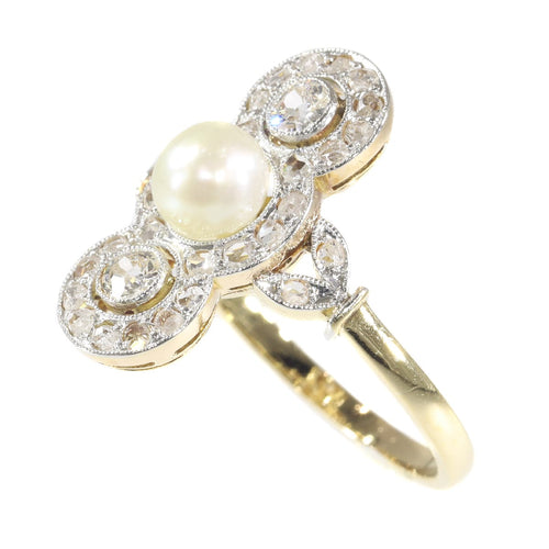 Bague 56 Bague Belle Époque vintage en or jaune 18K avec perle et diamants 58 Facettes 21146-0121
