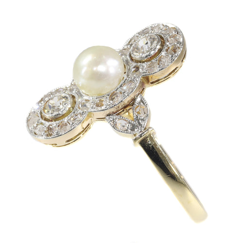 Bague 56 Bague Belle Époque vintage en or jaune 18K avec perle et diamants 58 Facettes 21146-0121