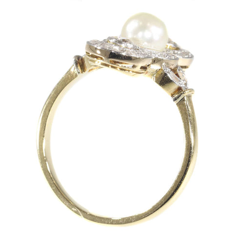 Bague 56 Bague Belle Époque vintage en or jaune 18K avec perle et diamants 58 Facettes 21146-0121