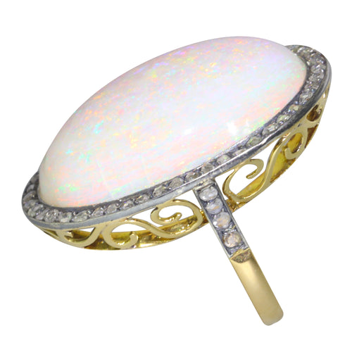 Bague 58 Bague victorienne en or jaune 18k, argent, opale et diamants 58 Facettes 21224-0615