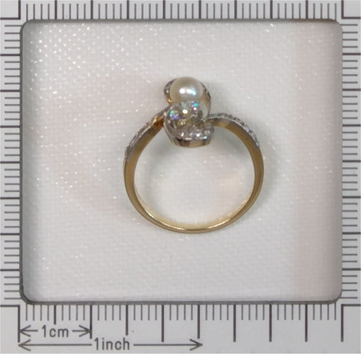 Bague 52 Bague de fiançailles Art nouveau en or 18K, diamants et perle 58 Facettes 21285-0669