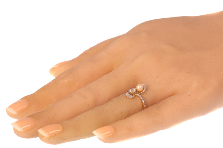 Bague 52 Bague de fiançailles Art nouveau en or 18K, diamants et perle 58 Facettes 21285-0669
