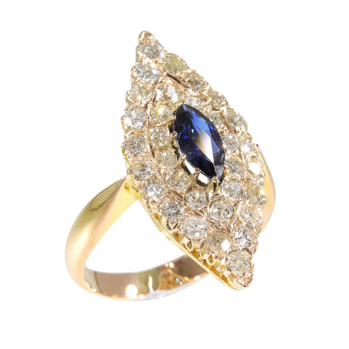 Bague 52 Bague navette victorienne en or jaune 14K, saphir et diamants 58 Facettes 21271-0454